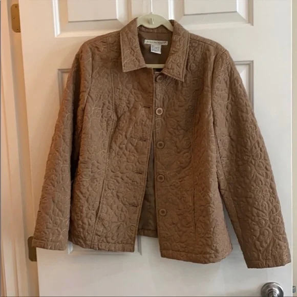 Requirements Embroidered Quilted Jacket Tan Sz L Perfect with a scarf - Picture 1 of 6